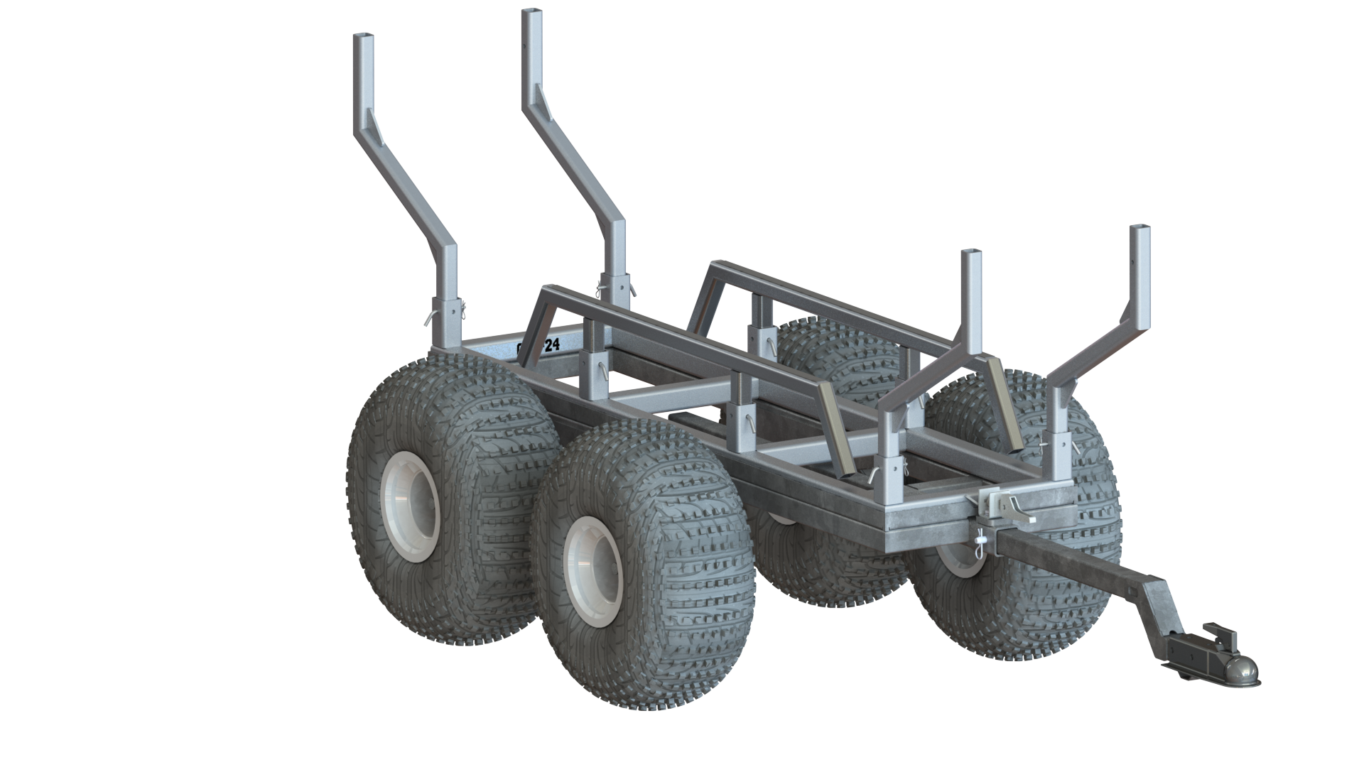 Un chariot à trois roues et une poignée sur fond blanc.